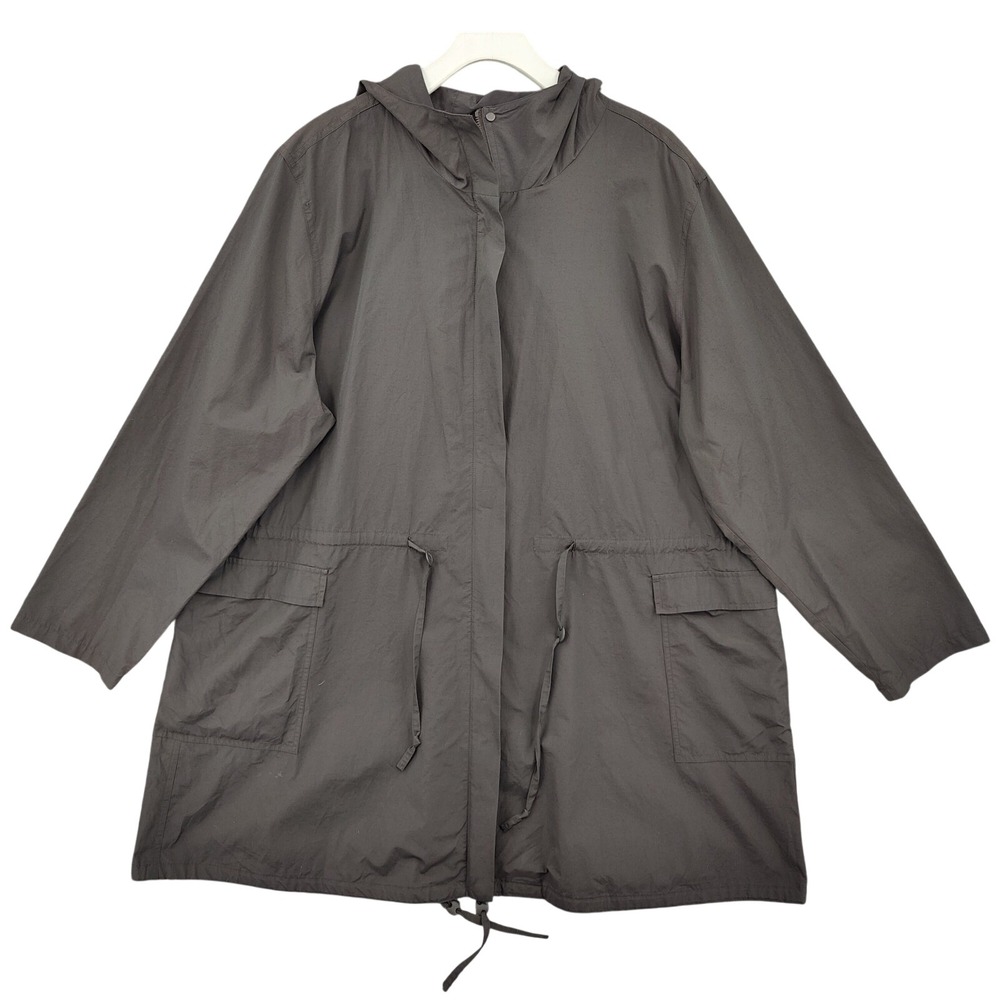 Eileen Fisher Women Gorp Minimalist Nylon Parka Jacket 2X/3X Gray Hooded Utility